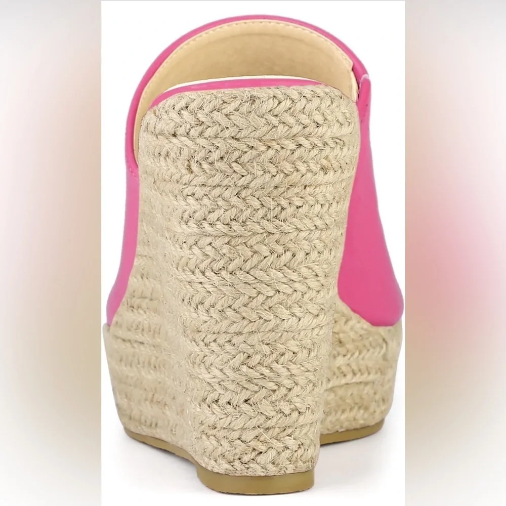 Allegra K Slip on Platform Sandals Espadrilles Wedges Slides Mules, Hot Pink 9